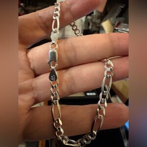 Real Sterling Silver Mens Boys Figaro Solid Chain Bracelet 925 Italy  New